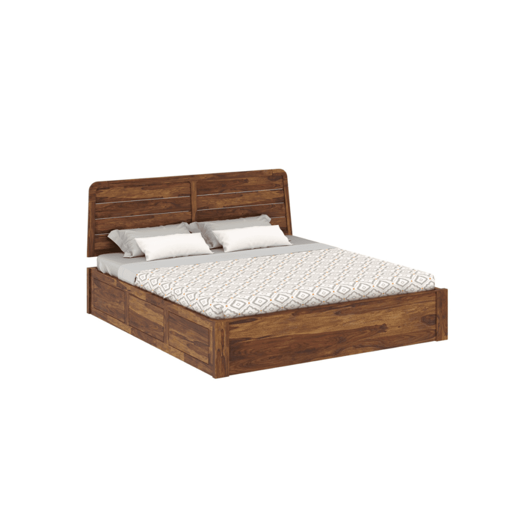 Georgetown Solid Wood Teak Finish Platform Storage Bed Frame