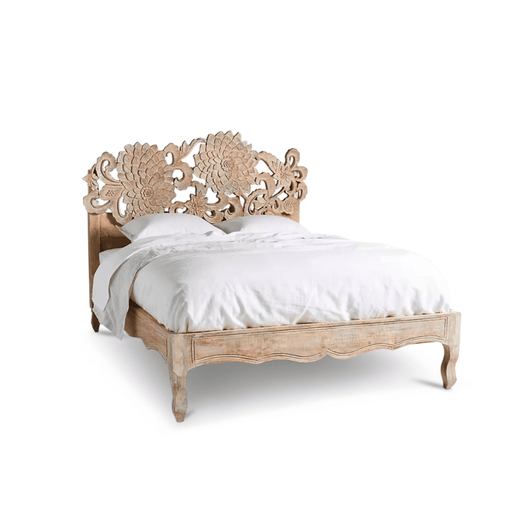 Bellflower Solid Wood Hand-Carved Low Profile Rustic Bed Frame