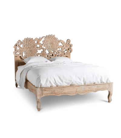 Bellflower Solid Wood Hand-Carved Low Profile Rustic Bed Frame