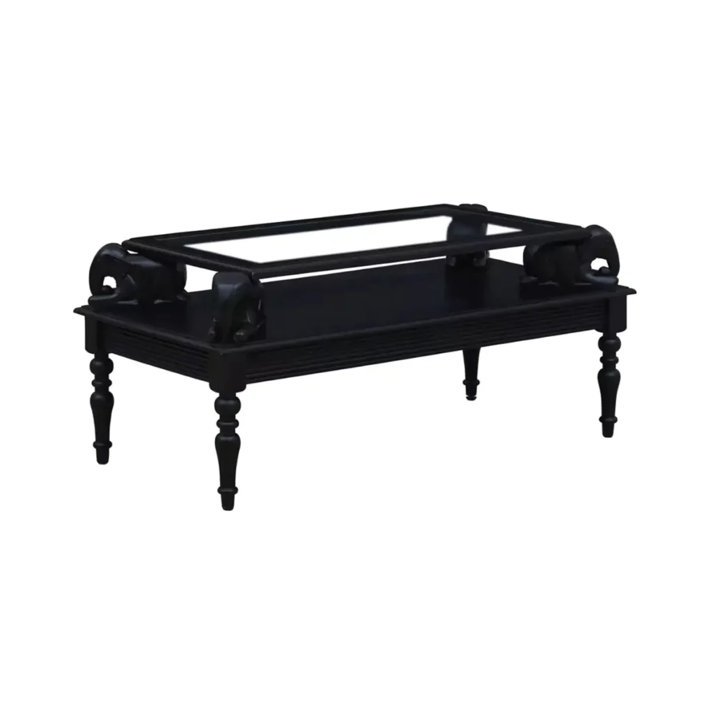 Henderson Solid Wood Black Glass Top Coffee Table
