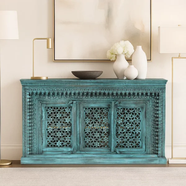 Manhattan Rustic Distressed Finish Handcarved Sideboard With Two Cabinets