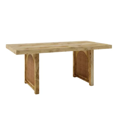 Newcastle Solid Wood Rectangle Dining Table With Rattan Leg Insets