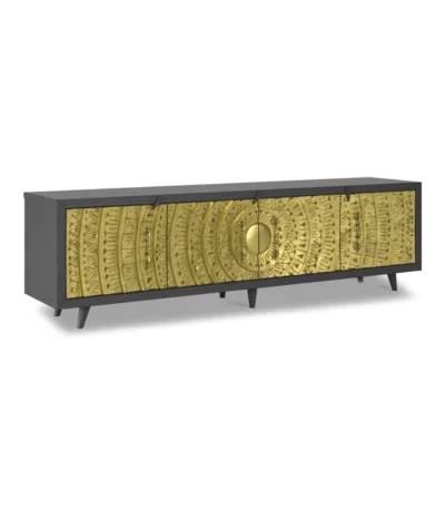 Olympia Brass Hand-Carved Solid Wood 4 Door Media Console