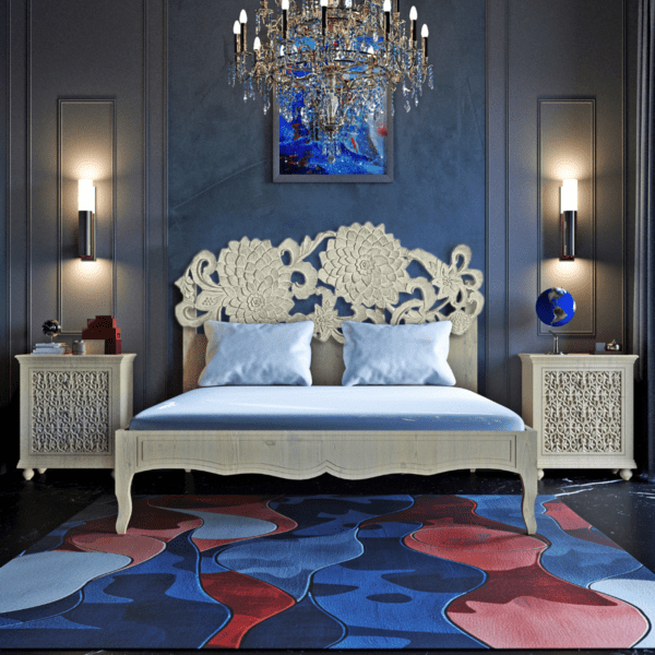 Bellflower Solid Wood Hand-Carved Low Profile Rustic Bed Frame