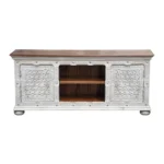 Alpena Rustic Ornate Carved Distressed Wooden TV Cabinet