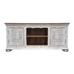 Alpena Rustic Ornate Carved Distressed Wooden TV Cabinet