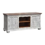 Alpena Rustic Ornate Carved Distressed Wooden TV Cabinet