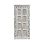 Asheville Rustic Distressed White Carved Wooden Tall Cabinet