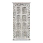 Asheville Rustic Distressed White Carved Wooden Tall Cabinet (2)
