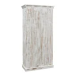 Asheville Rustic Distressed White Carved Wooden Tall Cabinet