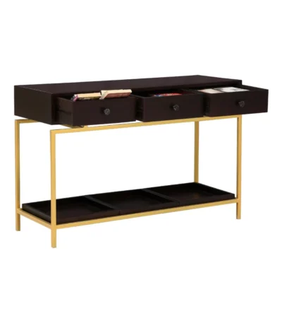 Beverly Grove Modern Black and Gold Console Table with 3 Drawers