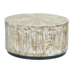 Cambria Whitewashed Solid Wood Round Drum Coffee Table