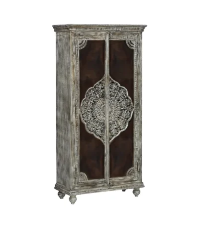 Cimarron Solid Wood Hand-Carved Boho Armoire Cabinet