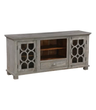 Elrosa Farmhouse Wooden TV Cabinet in Distressed Grey
