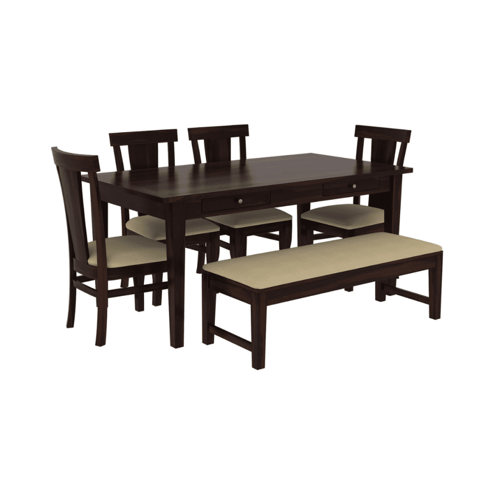Eudora Solid Wood Storage Dining Table with Chairs and Bench