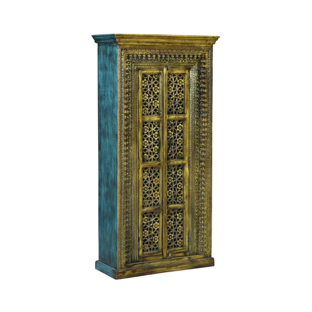 Galveston Vintage Ornate Floral Tall Solid Wood Cabinet