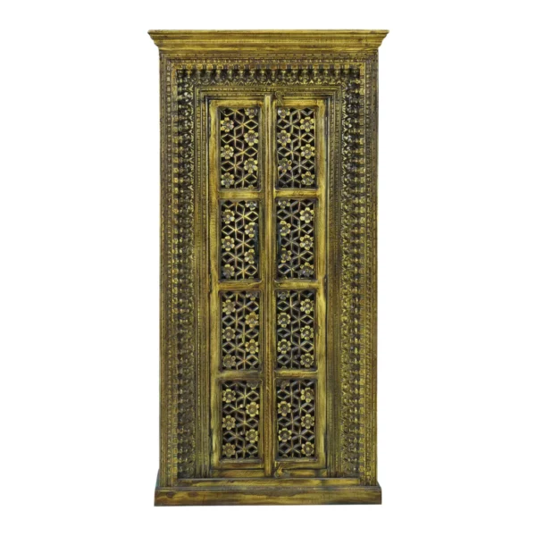 Galveston Vintage Ornate Floral Tall Solid Wood Cabinet - Front View
