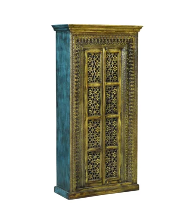 Galveston Vintage Ornate Floral Tall Solid Wood Cabinet