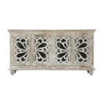 Hudson Rustic Solid Carved Wood Distressed White Sideboard Cabinet