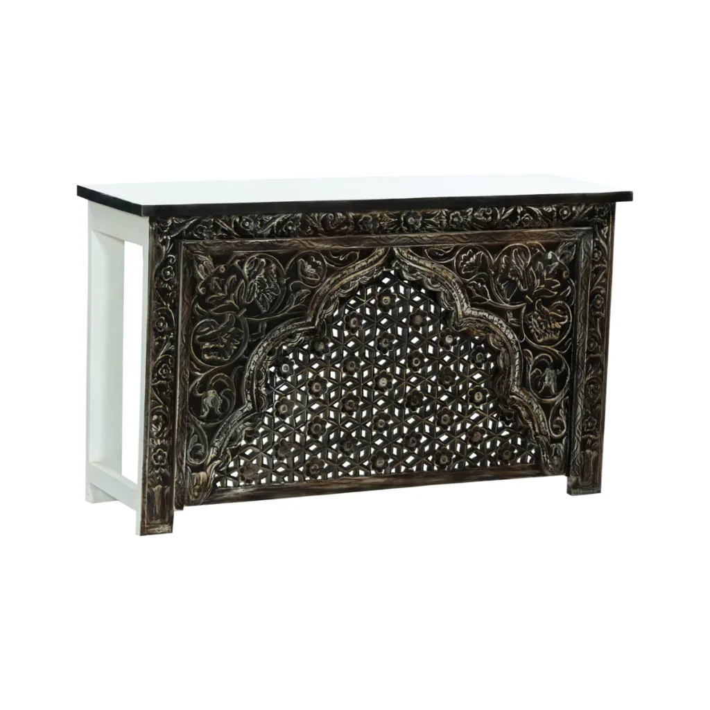 Lexington Two Tone Solid Floral Carved Wood Console Table