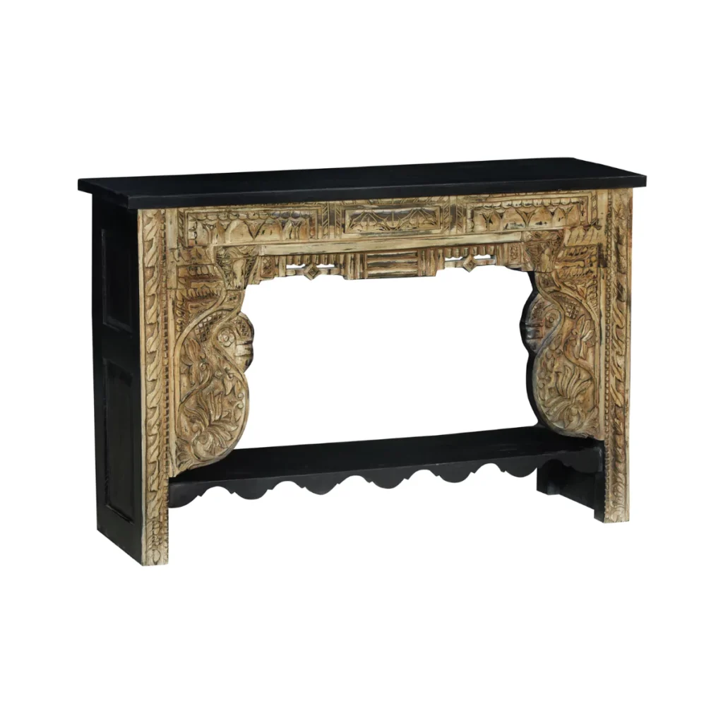 Montrose Rustic Solid Carved Wood Console Table with Shelf