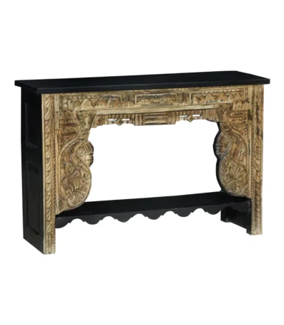 Montrose Rustic Solid Carved Wood Console Table with Shelf