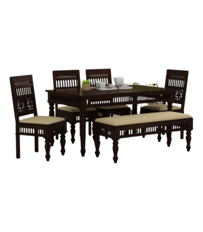 Noxen Traditional Solid Carved Wood Dining Set with Bench