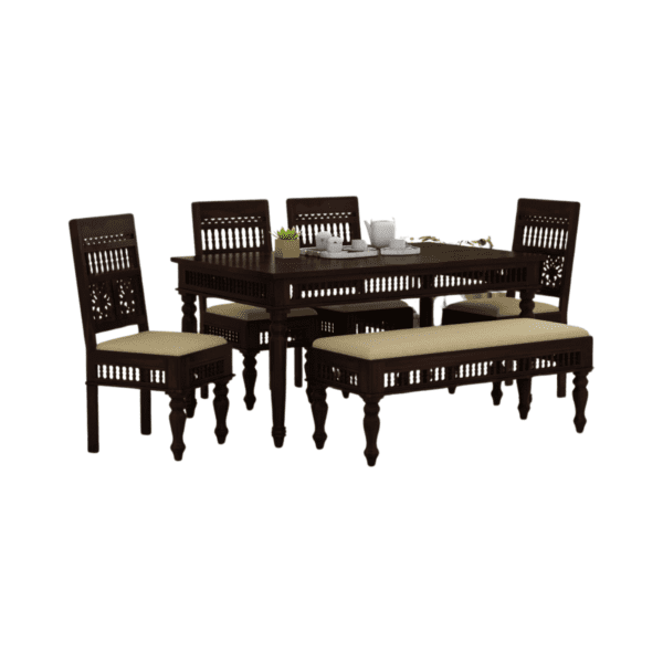 Noxen Traditional Solid Carved Wood Dining Set with Bench