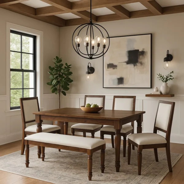 Oswego Classic Farmhouse Style Solid Wood Dining Set with Bench