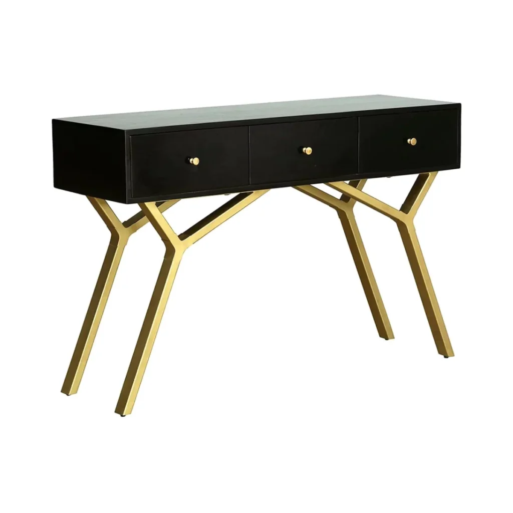 Scottsdale Geometric Leg Black and Gold Console Table with 3 drawers