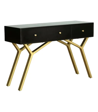 Scottsdale Geometric Leg Black and Gold Console Table with 3 drawers