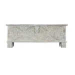 Seabrook Rustic Hand Carved Distressed White Large Wooden Trunk