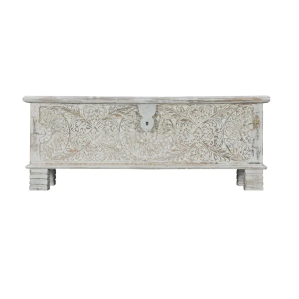 Seabrook Rustic Hand Carved Distressed White Large Wooden Trunk