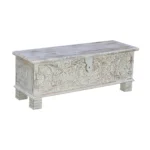 Seabrook Rustic Hand Carved Distressed White Large Wooden Trunk