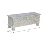 Seabrook Rustic Hand Carved Distressed White Large Wooden Trunk