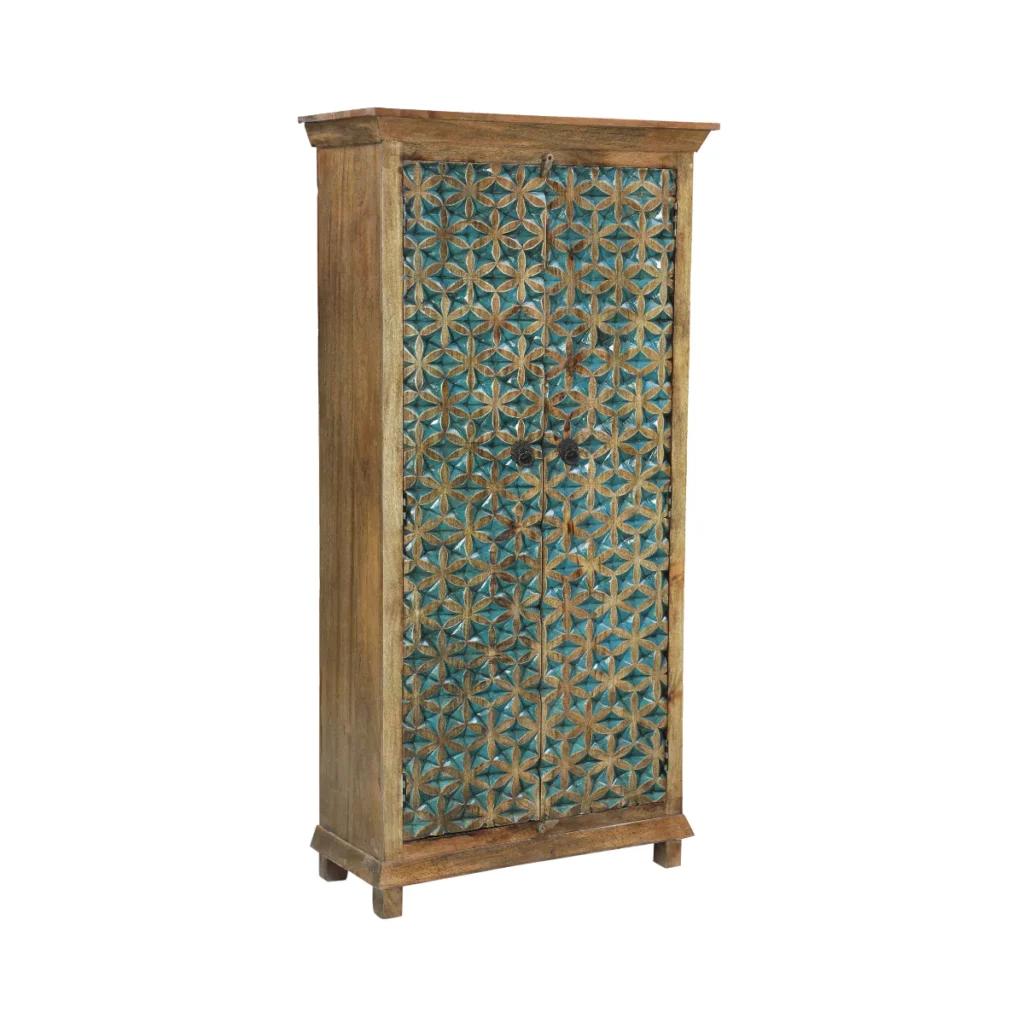 Sedona Rustic Carved Solid Wood Armoire with Hand-Carved Floral Doors