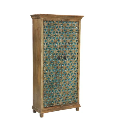 Sedona Rustic Carved Solid Wood Armoire with Hand-Carved Floral Doors