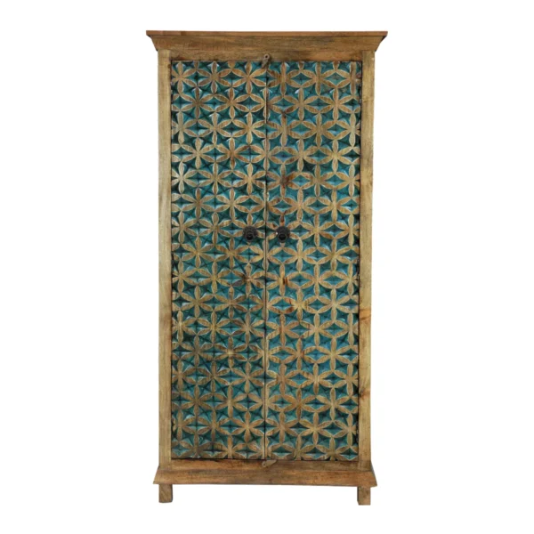 Sedona Rustic Carved Solid Wood Armoire with Hand-Carved Floral Doors
