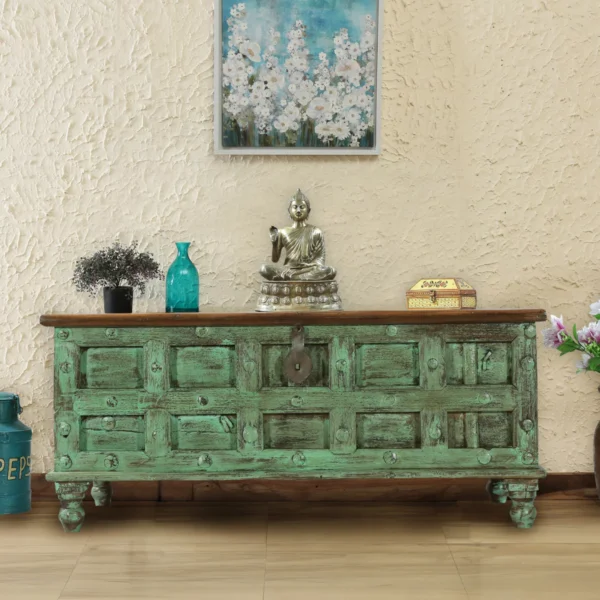 Sonora Rustic Mint Green Distressed Vintage Wooden Trunk Storage Box