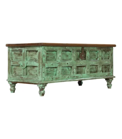 Sonora Rustic Mint Green Distressed Vintage Wooden Trunk Storage Box