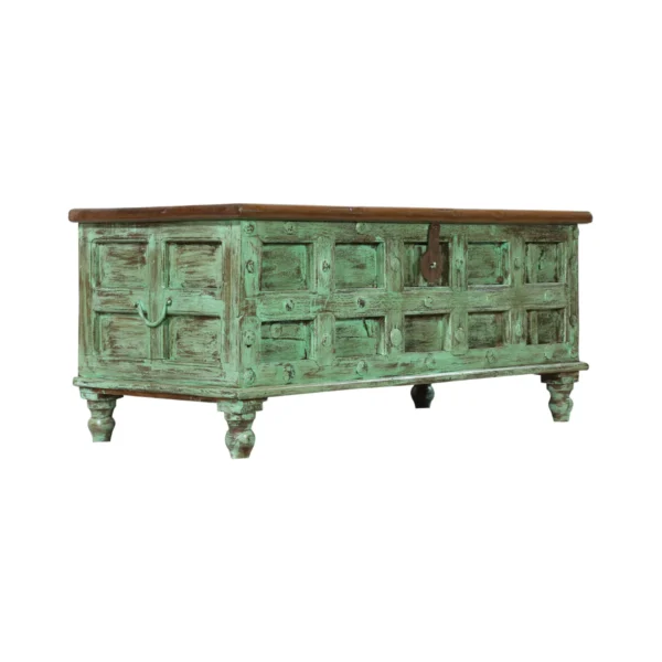 Sonora Rustic Mint Green Distressed Vintage Wooden Trunk Storage Box