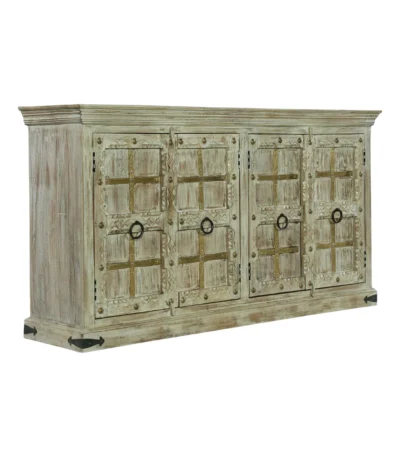 Taos Rustic Distressed Large Carved Wooden Sideboard Cabinet