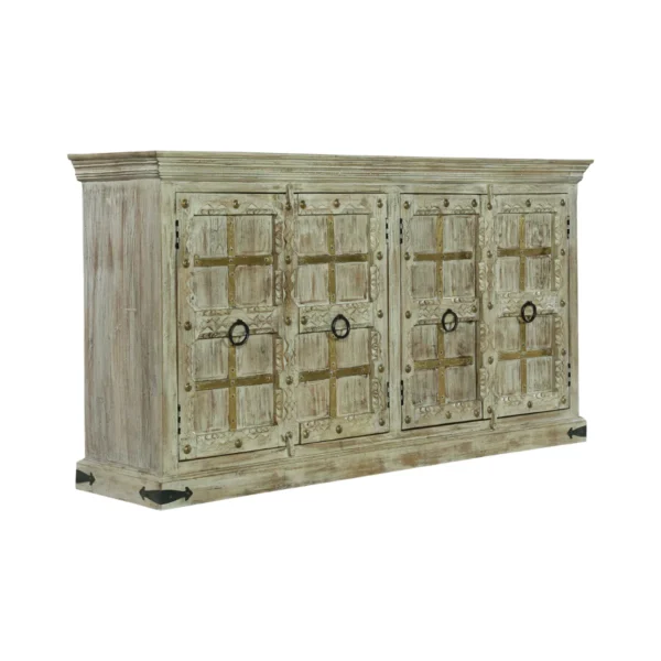 Taos Rustic Distressed Large Carved Wooden Sideboard Cabinet