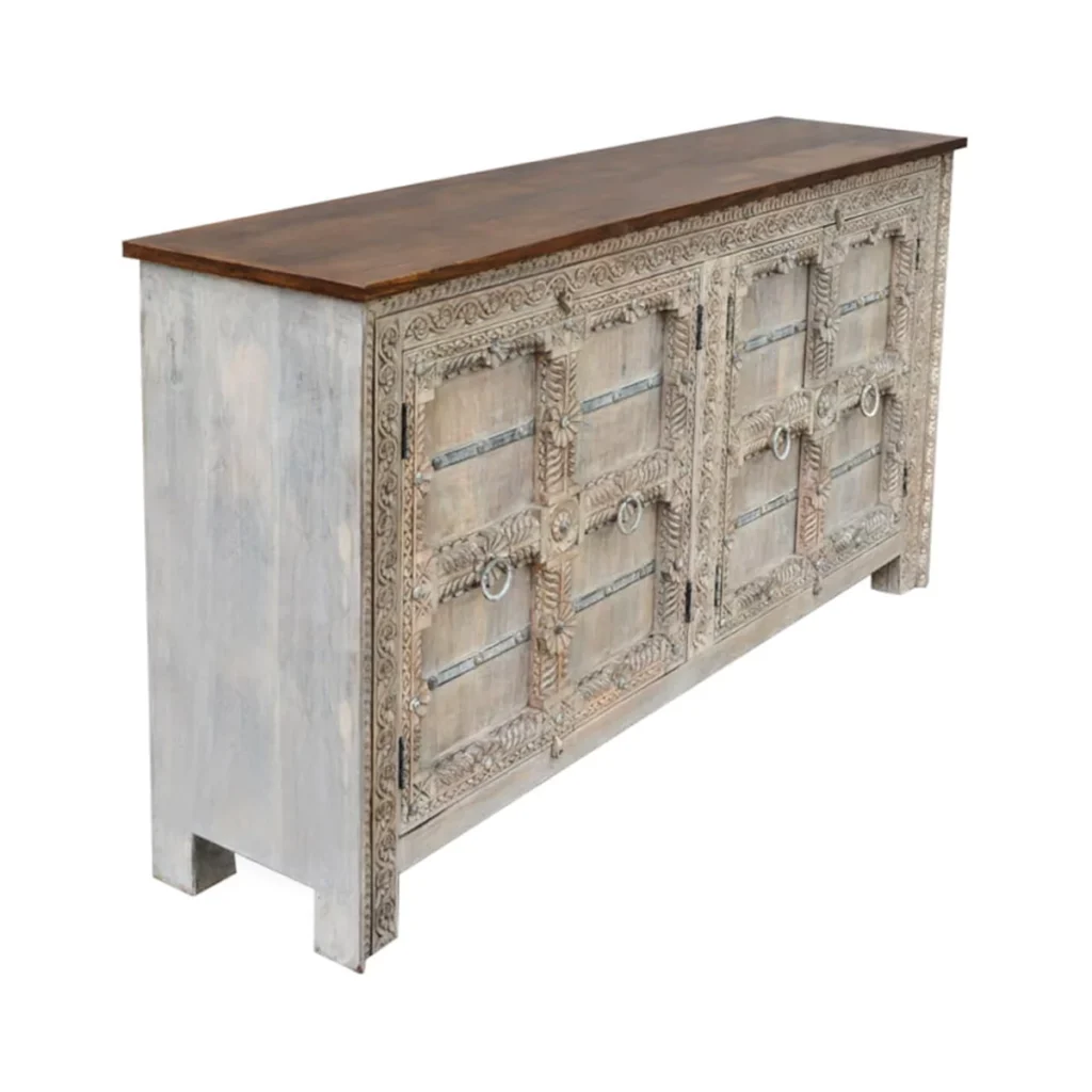 Wenona Hand-Carved Vintage Distressed Solid Wood Sideboard
