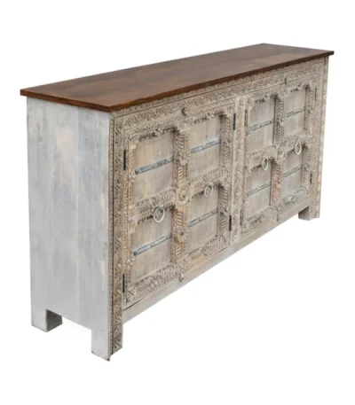Wenona Hand-Carved Vintage Distressed Solid Wood Sideboard