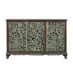 Willowgrove Rustic Handcrafted Floral Carved Solid Wood Sideboard Cabinet