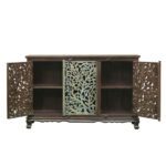 Willowgrove Rustic Handcrafted Floral Carved Solid Wood Sideboard Cabinet