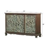 Willowgrove Rustic Handcrafted Floral Carved Solid Wood Sideboard Cabinet