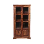 Wimberly Rustic Teak Finish Wooden Tall Display Cabinet with Glass Doors