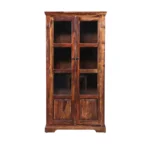 Wimberly Rustic Teak Finish Wooden Tall Display Cabinet with Glass Doors
